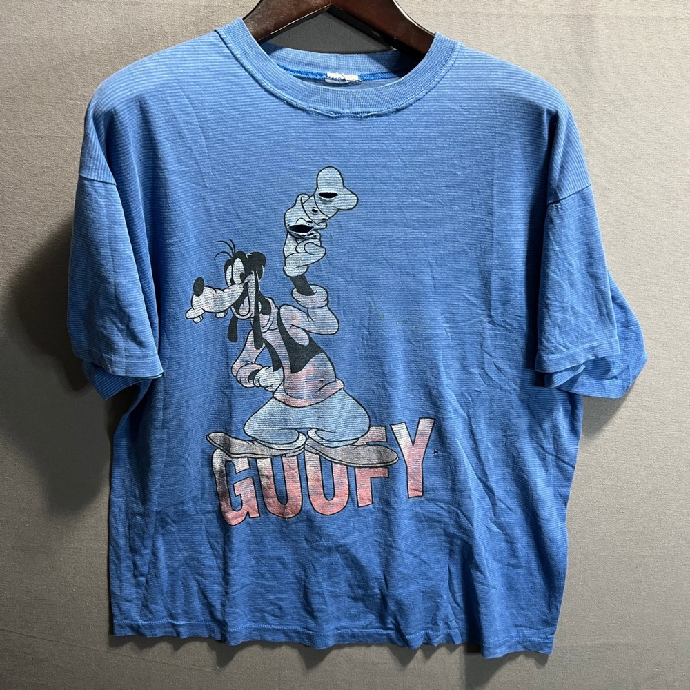 Vintage Disney Goofy Single Stitch Graphic T-Shirt Blue Slub Knit Distressed